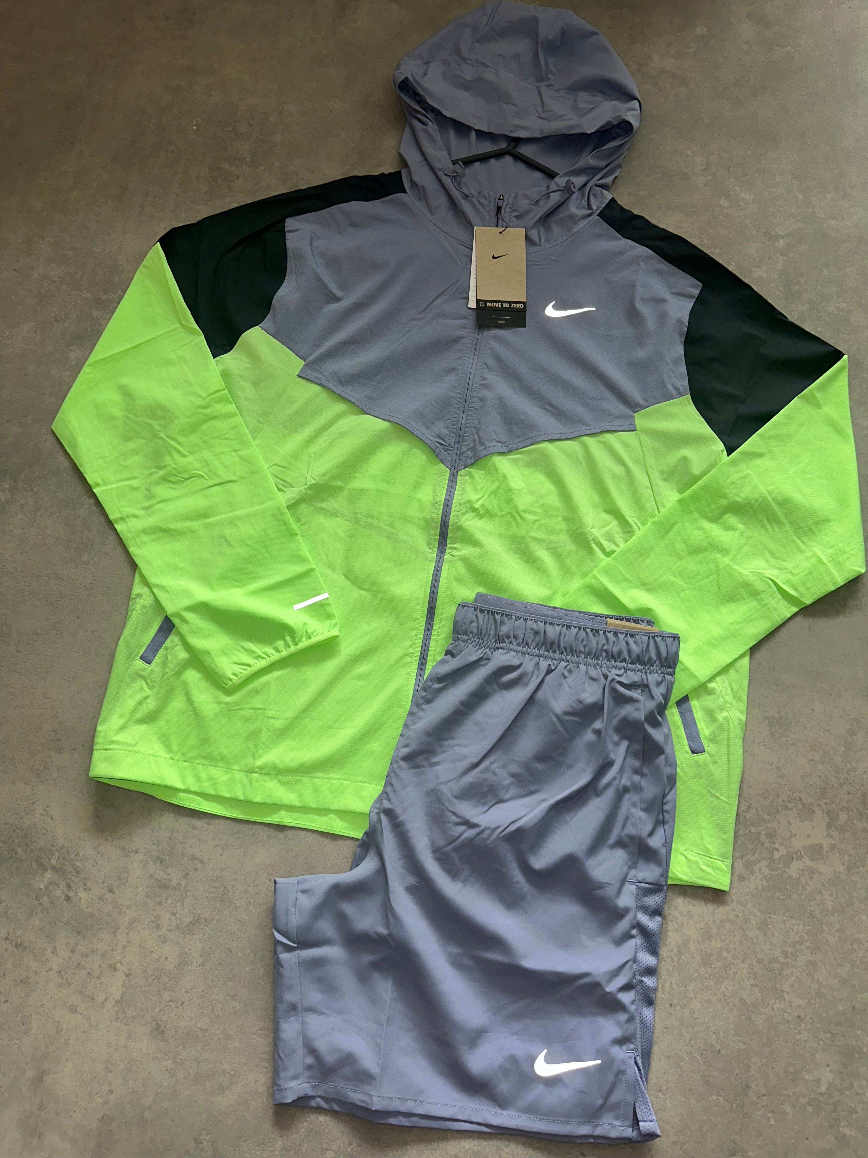 Nike Windrunner short set - purple / black / lime