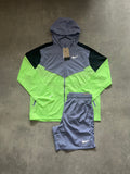 Nike Windrunner short set - purple / black / lime