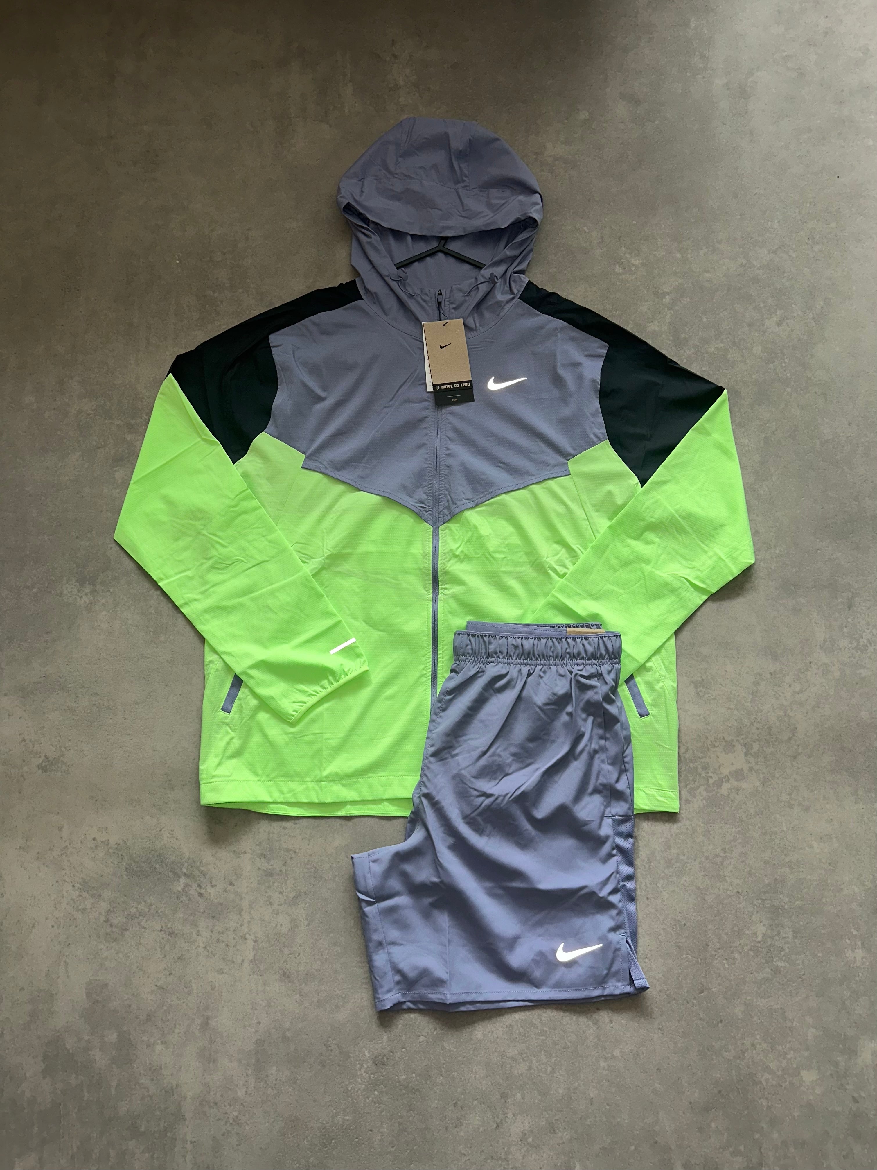 Nike Windrunner short set - purple / black / lime